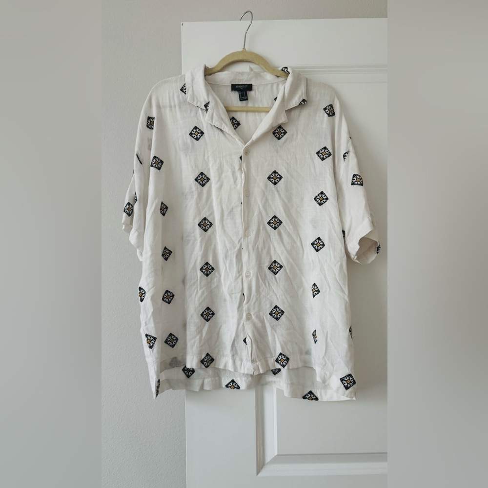 Forever 21 White Shirt with Black Pattern